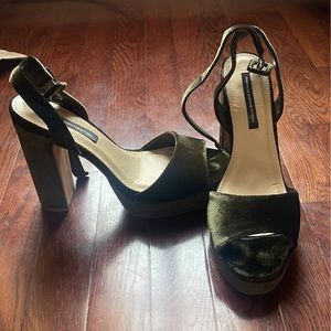 French Connection Green Velour Platform Heels
